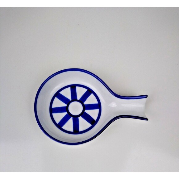 VTG 1990 Dansk Arabesque Ceramic Spoon Rest Blue and White Geometric Pattern 6.5 - Picture 1 of 8